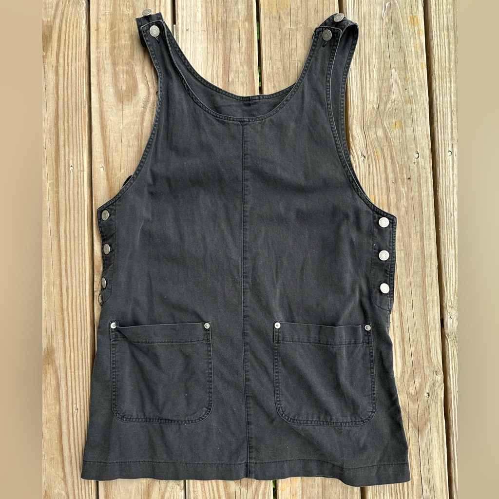 Black Denim Dress With Pockets And Adjustable Straps